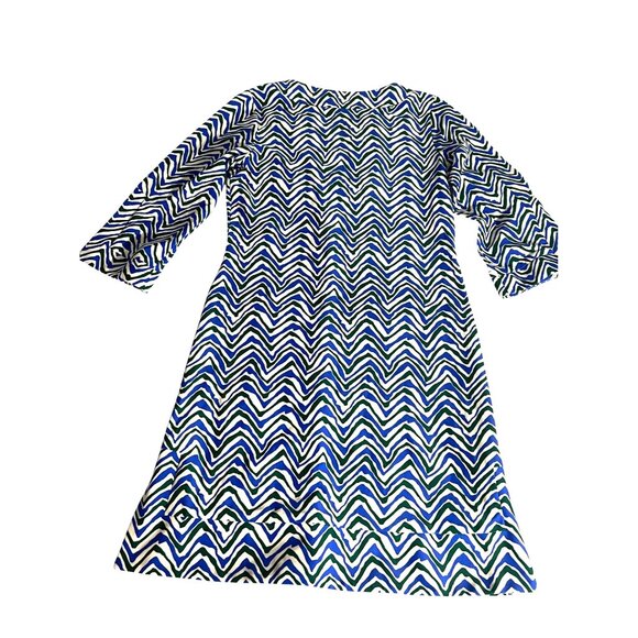 Jude Connally Zigzag Chevron Print Midi Dress XS Blue Black 3/4 Sleeves Casual - Picture 4 of 6